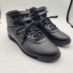 Reebok Freestyle HI High Top Classic Black Leather Women's Sneakers Size 12